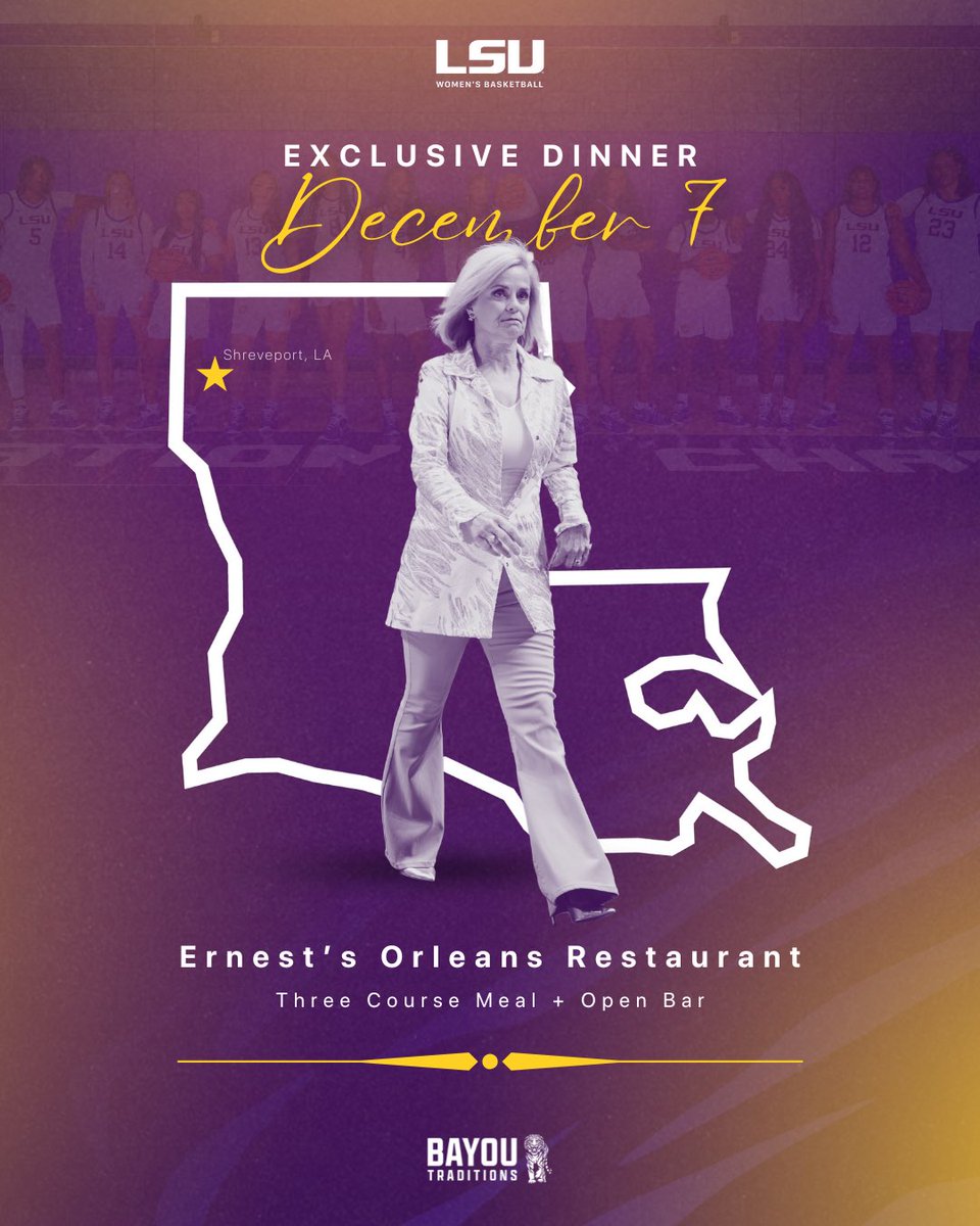 Bayou Traditions (@bayoutraditions) on Twitter photo Tickets for an exclusive dinner with <a href="/LSUwbkb/">LSU Women's Basketball</a> are on sale now! Space is limited so be sure to reserve your seat today.
🔗 lsutaf.org/wbkbdinner Tickets for an exclusive dinner with <a href="/LSUwbkb/">LSU Women's Basketball</a> are on sale now! Space is limited so be sure to reserve your seat today.
🔗 lsutaf.org/wbkbdinner
