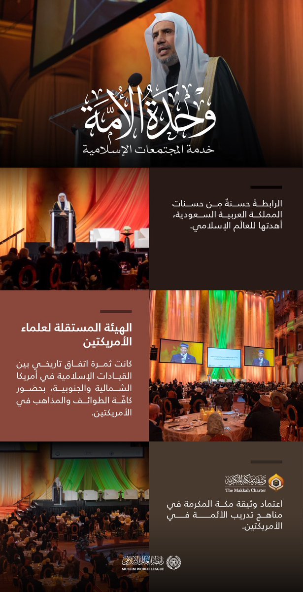 اضطلاعًا بواجبِها الإسلاميّ الكبير..

من الأمريكَتين،، هنا أحَدُ "المجالس العُلَمائية المستقلة" التي أنشأتْها #رابطة_العالم_الإسلامي حولَ العالَم، واعتمدتْ #وثيقة_مكة_المكرمة منهجًا أساسًا في برامجها، وكانت محلّ الرّعاية والدّعم والتّثمين من قِبَل حكومات الدُّول التي انطلقتْ