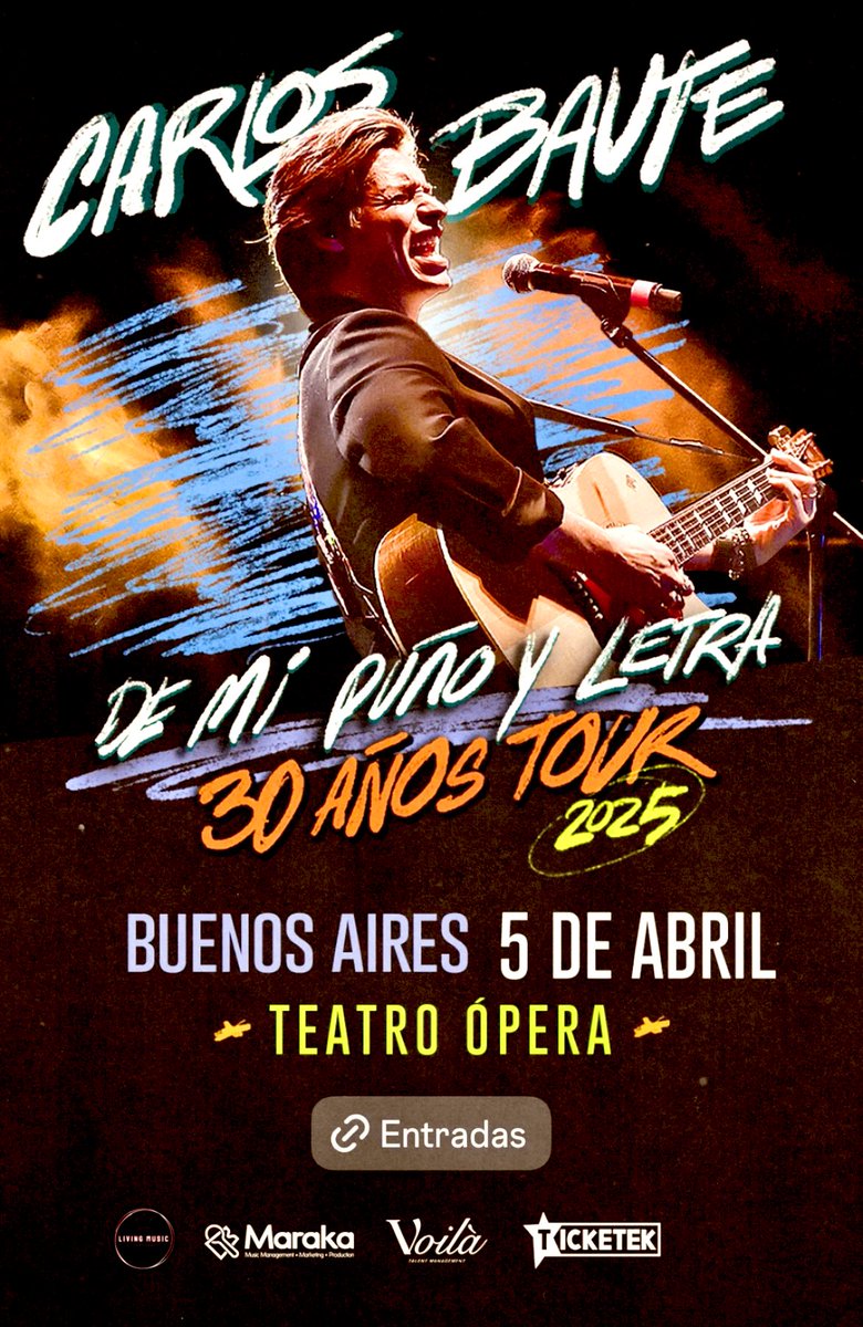 RomiBsAs's tweet photo. YA SALIERON A LA VENTA LAS ENTRADASSS! 🥳🔥

@carlosbaute festeja sus 30 años de carrera! #DeMiPuñoYLetra #tour
 
SÁBADO 5 de ABRIL 21 hs en el #TEATROÓPERA. 

NO TE LO PIERDASSS!!! https://t.co/wvr0jajXiJ