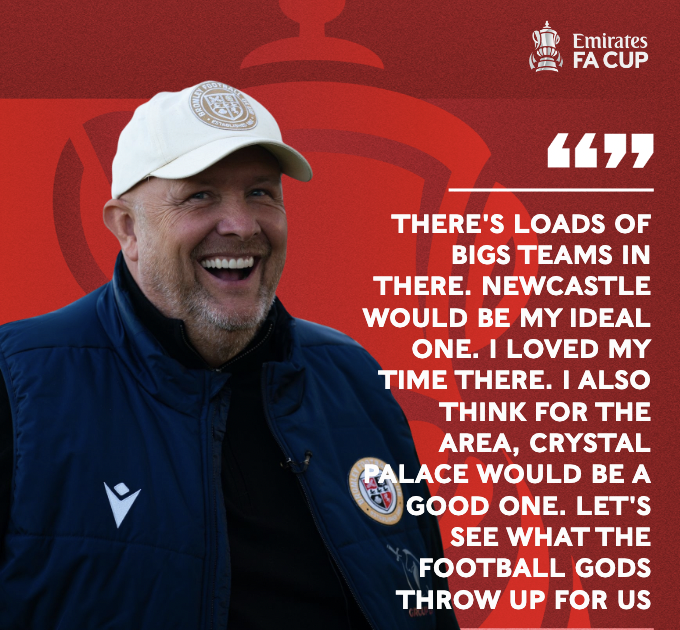 bromleyfc's tweet photo. Sunday: "Newcastle would be my ideal one" 🗣

This one's for you, Gaffer 💪

#WeAreBromley https://t.co/U3jGGiwrIk