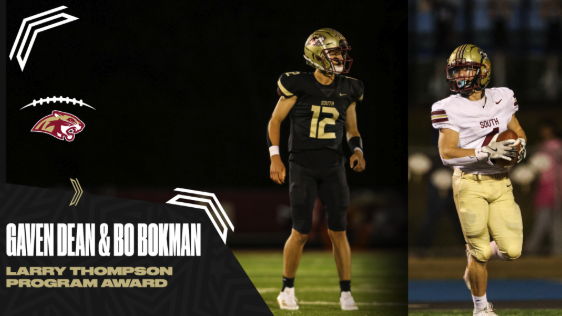 Larry Thompson "Program" Award: <a href="/Gaven_dean1214/">Gaven Dean</a> &amp; <a href="/bokman_bo/">Bo Bokman</a>. This award is named after Larry Thompson who has coached football for over 50 years. The award is given to the senior athlete who has given his best to the football team using his talents and potential to the fullest.