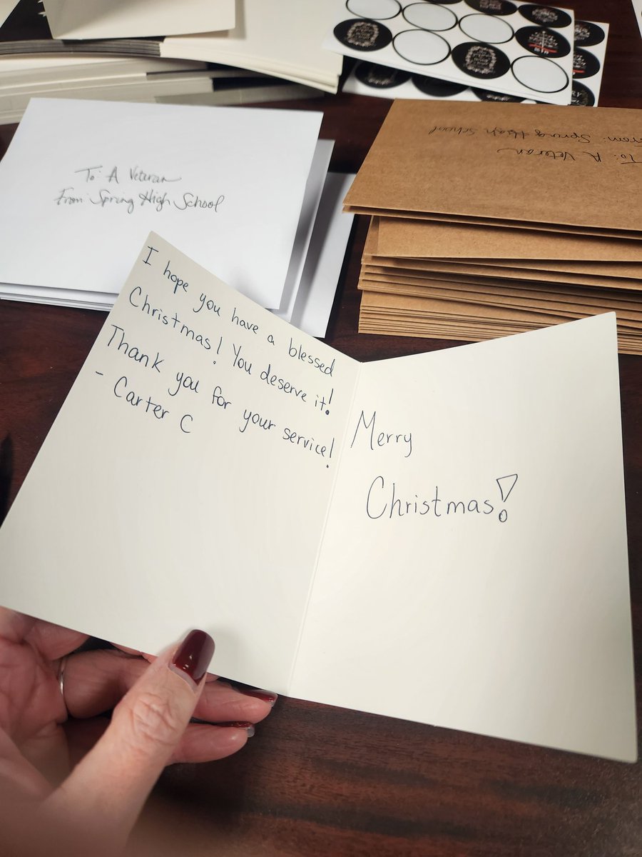 ashes_14's tweet photo. Gave my student aides Christmas Cards to sign for their "final" and my dad will take them down to the VA Hospital for the staff to pass out to Veterans. https://t.co/SkerTRJCN2