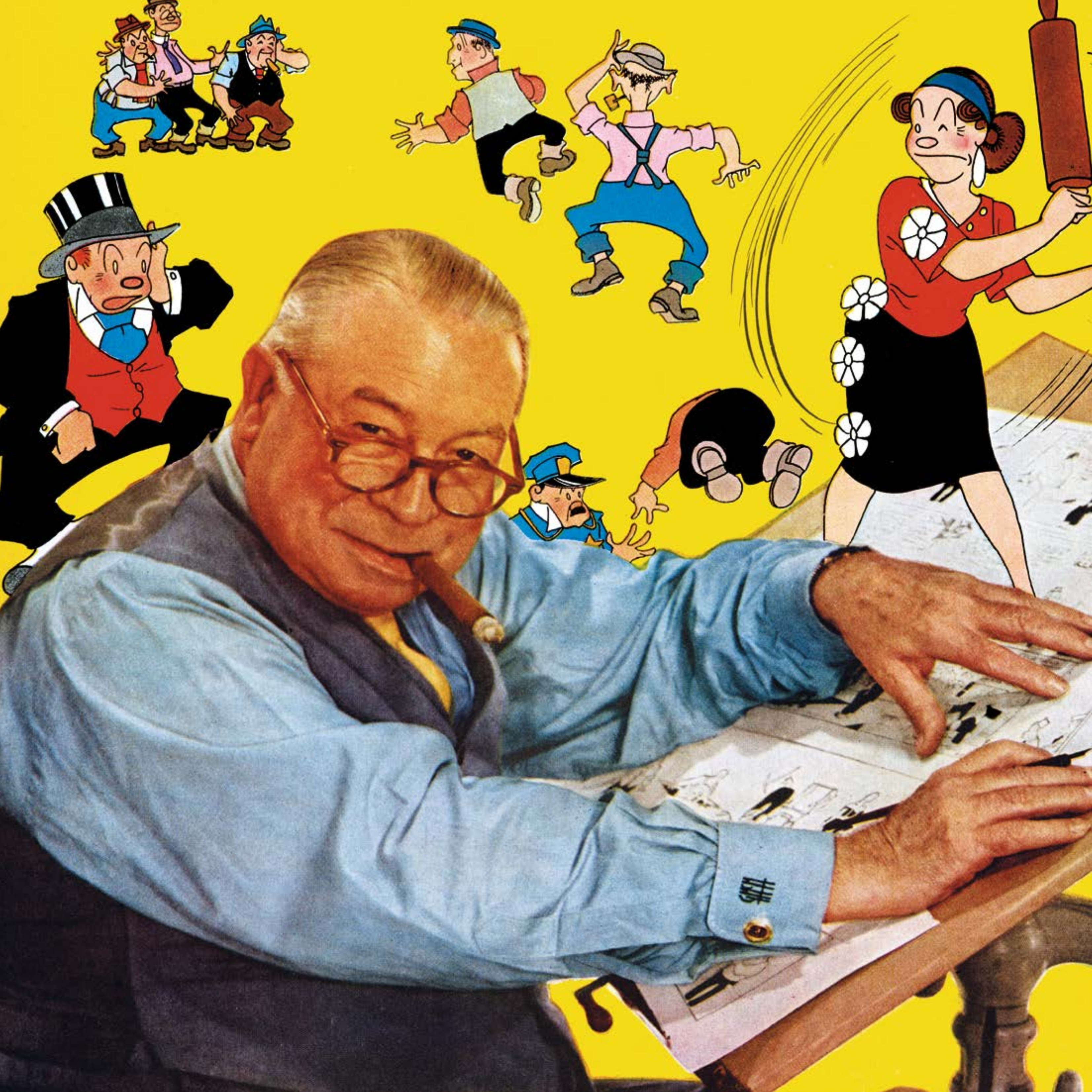 McManus rodeado de sus personajes
