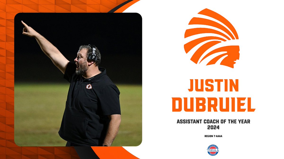 Congratulations to Dyer County Defensive Coordinator Justin Dubruiel, the 2024 Region 7-AAAA Assistant Coach of the Year! #TRIBE4LIFE