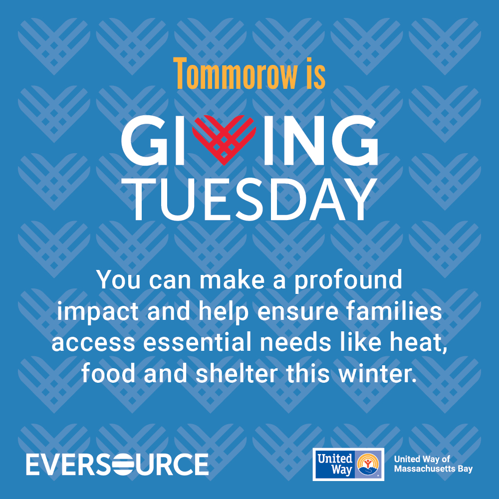 EversourceMA's tweet photo. Are you planning to support @UnitedWayMABay tomorrow for #GivingTuesday? We'll match your donation dollar for dollar to DOUBLE its impact. 💙 Join us in making a difference for our communities: https://t.co/YI9lCa9aRm https://t.co/L2iDNcjuCn