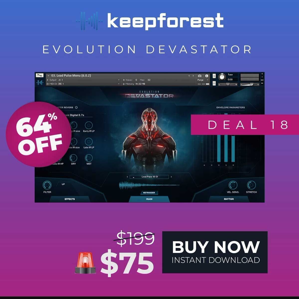 samplelibraryhq's tweet image. CYBER MONDAY ALERT:
64% Off Evolution: Devastator by Keepforest
Now just $75
audioplugin.deals/product/evolut…
