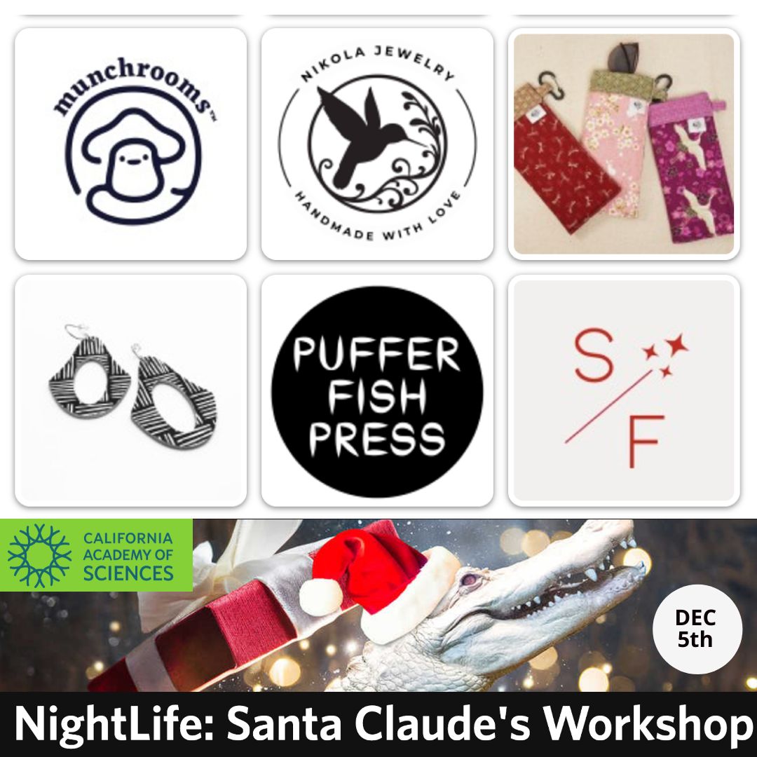 sfbazaar's tweet image. So many fun gifts await you this THURSDAY Dec 5th at the last @Calacademy #CASNightlife! Santa Claude's Workshop will feature over 40 makers selling local made goods, something for everyone on your list! Details in our profile link 👆