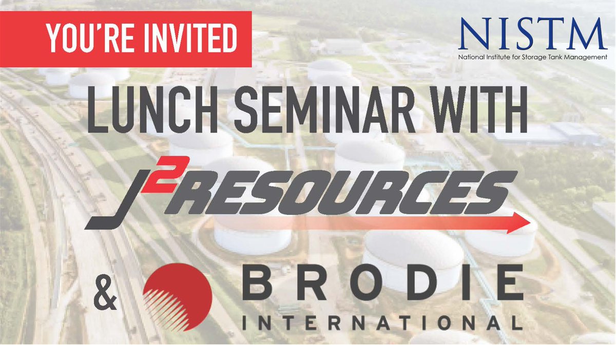 NISTM (@nistm_org) on Twitter photo Join us for a free Lunch & Learn Seminar on Dec. 12 at the Marriott Waterway, The Woodlands! Explore <a href="/J2Resources/">J2 Resources</a> & <a href="/brodieintl/">Brodie International</a>’s meters & valves. RSVP: mcarter@j2resources.com or (205) 601-2737. #NISTM #StorageTanks #Innovation Join us for a free Lunch & Learn Seminar on Dec. 12 at the Marriott Waterway, The Woodlands! Explore <a href="/J2Resources/">J2 Resources</a> & <a href="/brodieintl/">Brodie International</a>’s meters & valves. RSVP: mcarter@j2resources.com or (205) 601-2737. #NISTM #StorageTanks #Innovation