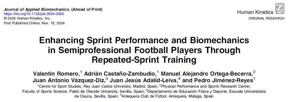 Valentin Romero (@vromero1923) on Twitter photo 🚨Our last paper is out 🚨
Study on changes in sprint kinematics/performance after repeated sprints intervention ⚽️🏃
Always with the team <a href="/peterjr49/">Pedro Jiménez-Reyes</a> <a href="/acastano149/">Adrián Castaño</a> 🤜🤛
Read in 👉 <a href="/Human_Kinetics/">Human Kinetics</a> <a href="/JApplBiomech/">Journal of Applied Biomechanics</a> 🚨Our last paper is out 🚨
Study on changes in sprint kinematics/performance after repeated sprints intervention ⚽️🏃
Always with the team <a href="/peterjr49/">Pedro Jiménez-Reyes</a> <a href="/acastano149/">Adrián Castaño</a> 🤜🤛
Read in 👉 <a href="/Human_Kinetics/">Human Kinetics</a> <a href="/JApplBiomech/">Journal of Applied Biomechanics</a>