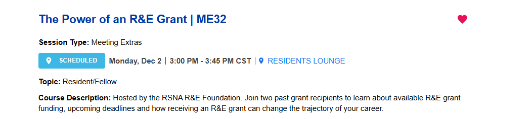KeshiaOsley's tweet photo. Interested in applying for a @RSNA R&amp;E Foundation Grant? Stop by the Residents Lounge at 3pm today to learn more!   #RSNA24  #RSNA2024 #RSNA #RSNAGRANTS #RandEFoundation https://t.co/iBgGnmgBOO