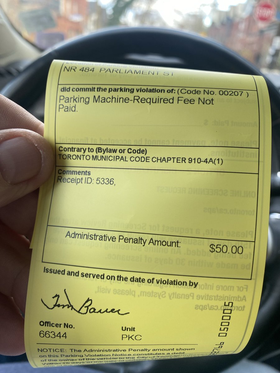 Oops!  Only paid for 20 minutes to go to CIBC at Parliament and Carlton. Should have budgeted an hour to make a withdrawal.