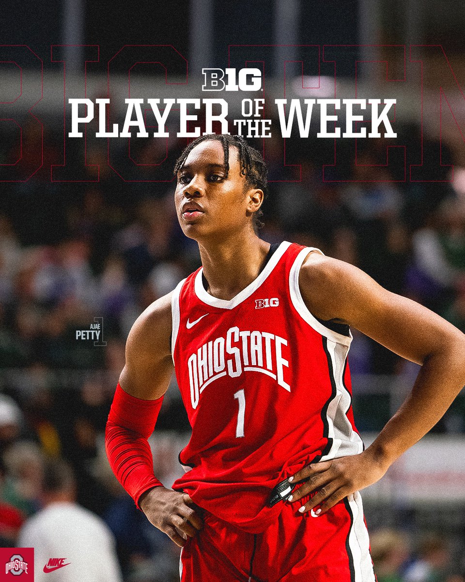 AP is your B1G Player of The Week ‼️

In our 2️⃣ wins this past week Petty averaged:
♦️ 20.5 PPG
♦️ 10 RPG
♦️ 76% from the field

📝go.osu.edu/PettyPOTWDec2

@AjaePetty | #GoBucks