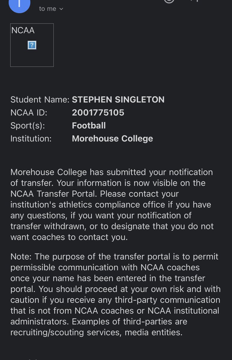 Officially in the Portal as a Graduate Transfer w/ 1 year of Eligibility! Recruitment 100% Open! God I trust you🙏🏾 Thank you Morehouse❤️

Stephen “Duece” Singleton III

6’1 305 DT/NG

Film Link: youtu.be/pKC_JQX0vHI?si…