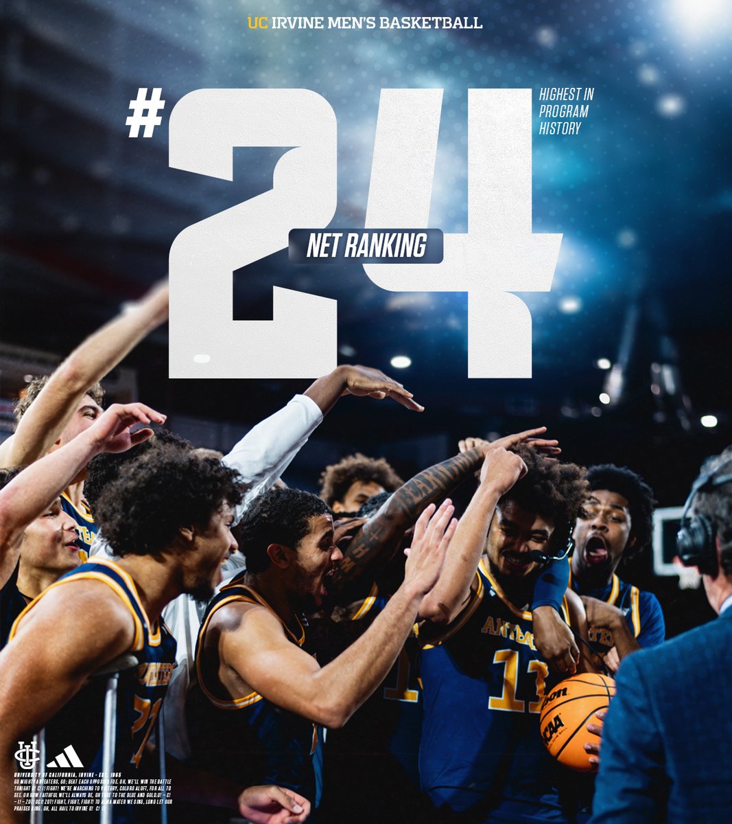 𝐇𝐈𝐒𝐓𝐎𝐑𝐈𝐂.

UC Irvine enters the NET Rankings at a program-best #24 mark, jumping 53 spots from their 2023-24 end of season ranking

The Anteaters top the Big West in the metric and are the second-best team in California behind UCLA (16)

#StillHungry | #TogetherWeZot