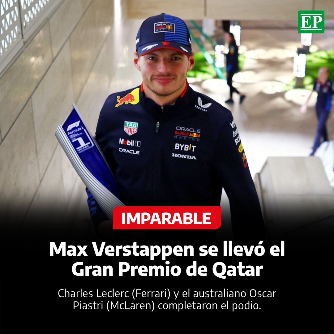 Diario_EP's tweet image. #Deportes | Una semana después de haber conquistado su cuarto título mundial consecutivo, #MaxVerstappen (Red Bull) se impuso ayer en el #GranPremio (GP) de Qatar de #Fórmula1, el penúltimo de los 24 de la temporada 2024. (1/3)