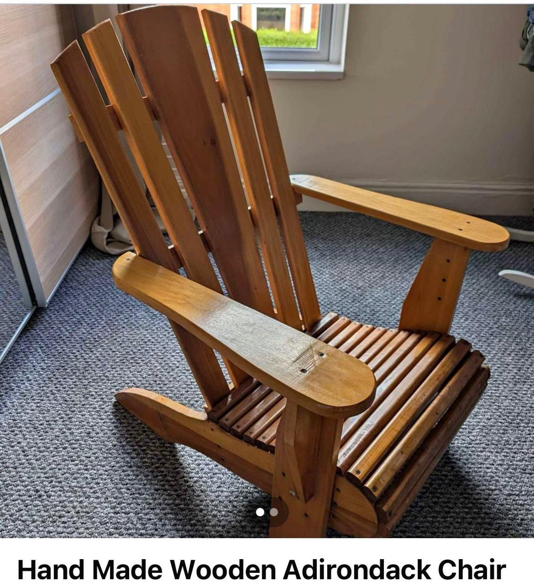 fazakerleyite's tweet photo. Made up with this for my 40th birthday. I saw something similar many years ago in a @Margaritaville and I commented I’d love to own one. My in-laws found a hand made version of the chair, together they stripped the varnish, sanded, primed, designed &amp; @Kirsty_art painted this https://t.co/8I4ffQApau