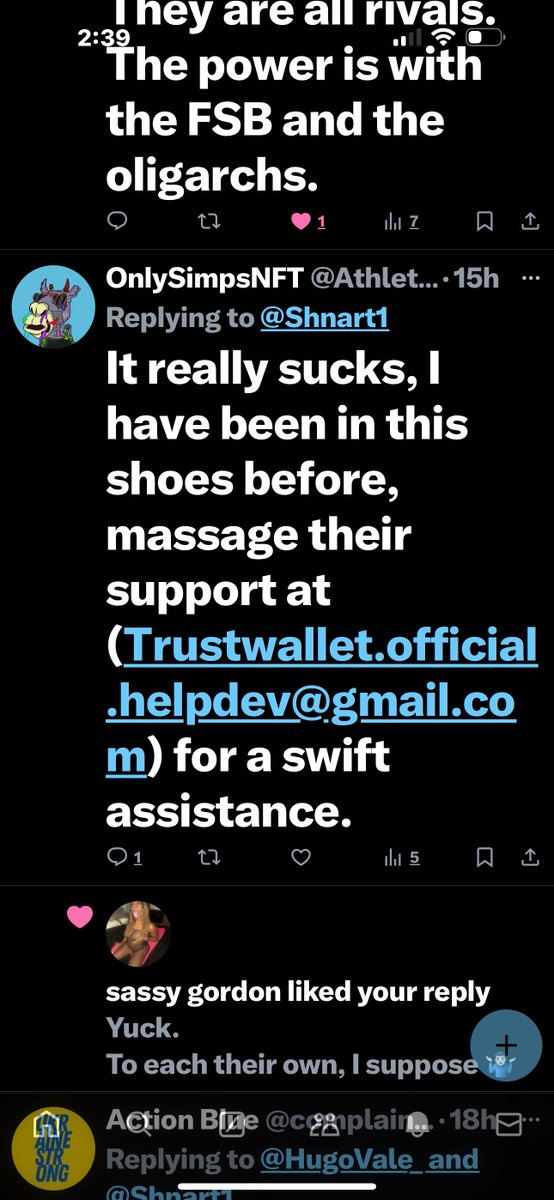 Scammers obviously, a lot of different accounts seem to be in on this.
<a href="/TrustWallet/">Trust Wallet</a> , maybe you should make a post warning people about this…