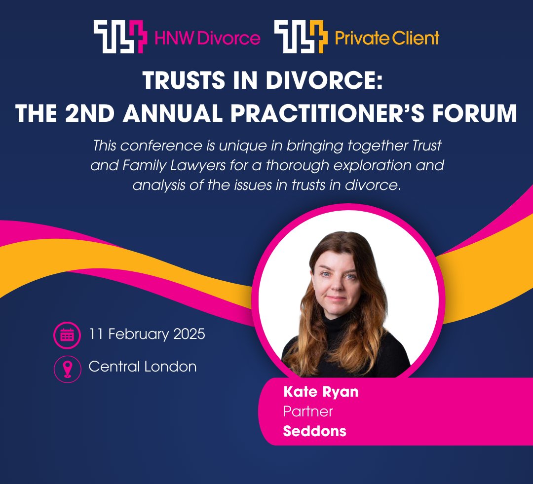We're delighted to announce that Kate Ryan will be joining the expert panel at <a href="/hnwdivorce/">ThoughtLeaders4 HNW Divorce</a> Trusts in Divorce: The 2nd Annual Practitioners Forum! Kate will bring her insights to the 'Navigating Claims of Third Parties and Interveners' panel - we hope to see some of you there!💡