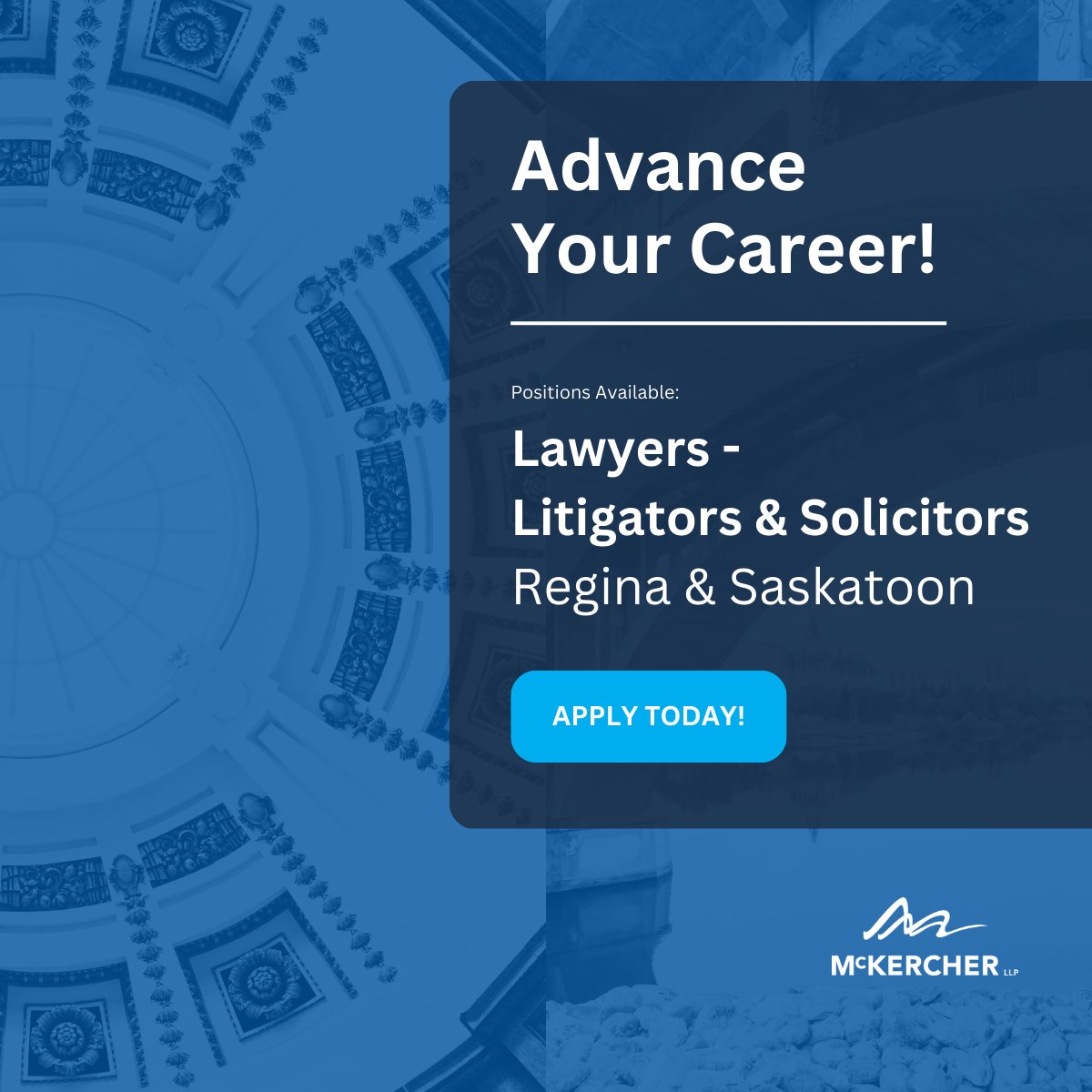 Considering a career change? 

We are always looking to grow our team of lawyers in our Regina and Saskatoon offices. 

Apply today! mckercher.ca/en/careers-law…

#LegalCareers