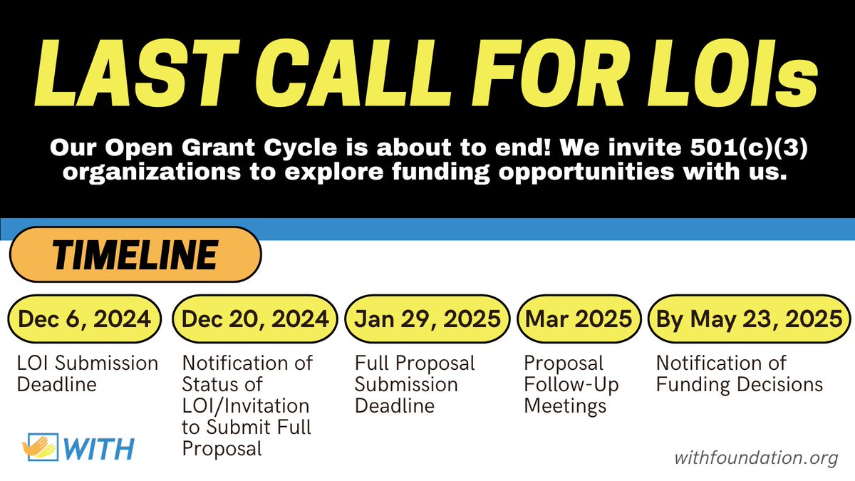 Our Open Grant Cycle closes this week! If you're an organization that works to support comprehensive healthcare for adults with I/DD, check out our grant guidelines. Deadline is 12/6 at 5:00pm PT!

withfoundation.org/grant-guidelin…