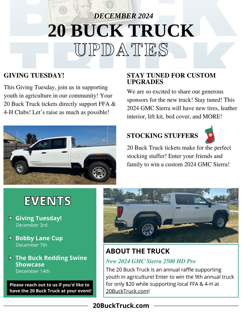 KelleyAutoGroup's tweet photo. #20BuckTruck End of Year Updates! 🎁

Join us tomorrow for #GivingTuesday! 20 Buck Truck tickets make the perfect stocking stuffer for your friends and family. Get your $20 tickets and support local youth! 🎟️ 👉 https://t.co/9yBp2GZ3YF https://t.co/4xKZJUXwf1