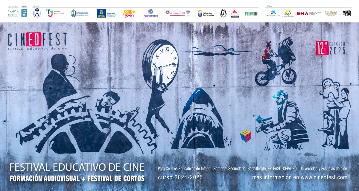Estrenamos la imagen de la 12ª Edicion de Cinedfest, obra del artista Carlines.

Una obra mural realizada en el IES Dr Antonio González González que contó con la colaboración del alumnado de 4º ESO de la especialidad de dibujo.

Esperamos que les guste tanto como a nosotr@s.