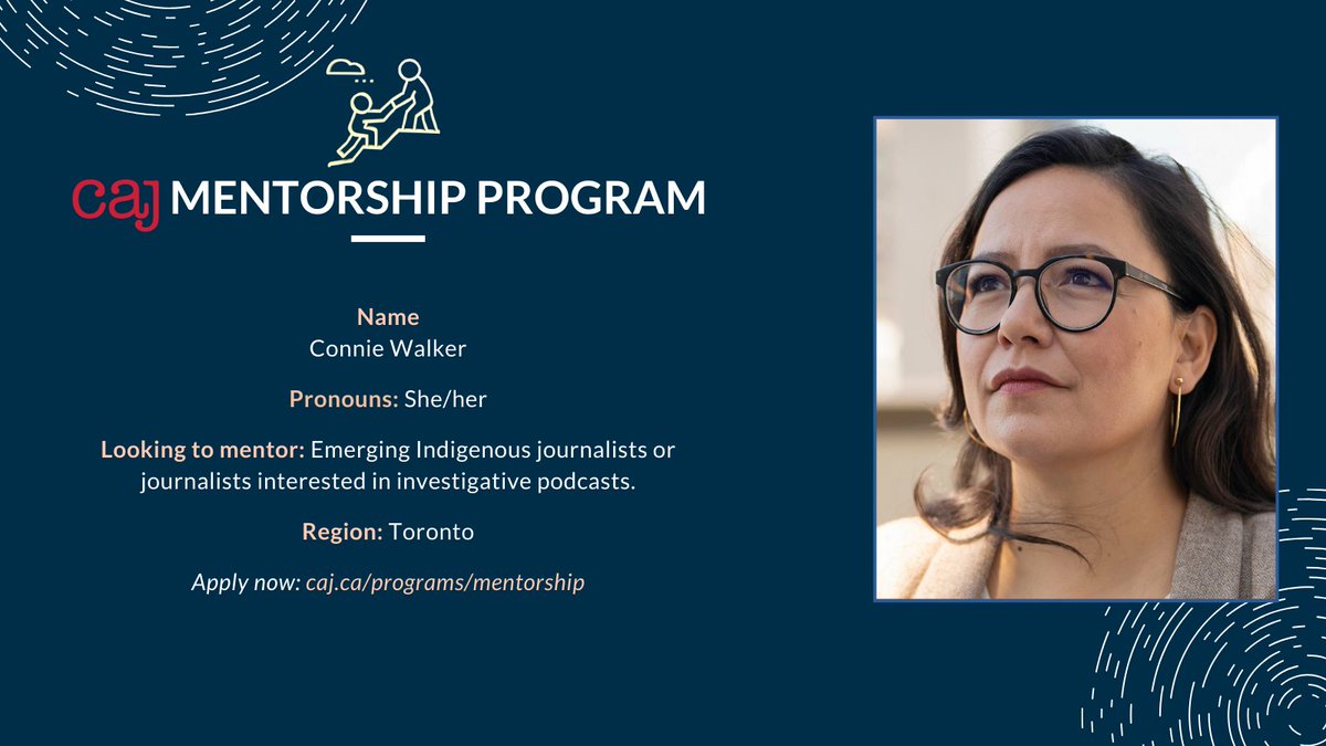 Also, how could you not apply to the CAJ Mentorship Program when the Pulitzer-winner Connie Walker is ready and willing to be your mentor?!?!?!?!    

Apply, apply! caj.ca/programs/mento…
