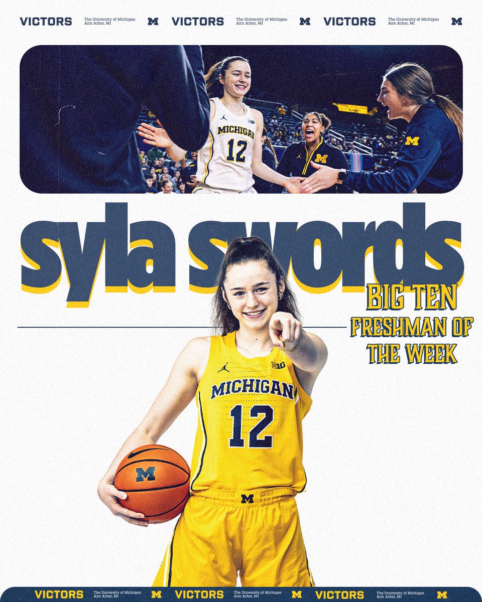 umichwbball's tweet photo. For the second time this season, Syla Swords has been named the @B1Gwbball Freshman of the Week after leading Michigan to the Fort Myers Tip-Off Shell Division championship title:

https://t.co/ifK0lRD9me

#GoBlue https://t.co/l6XkUWvVRk