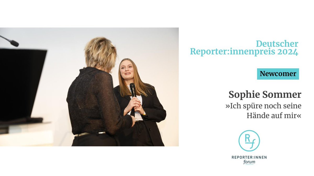 Sophie Sommer erhält den #ReporterInnenpreis in der Kategorie Newcomer* für ihren Text „Ich spüre noch seine Hände auf mir“. Darin beleuchtet sie das Thema Kinderprostitution in Dortmund.

Hier geht es zum Text 👉
reporterpreis.de/upload/text-im…