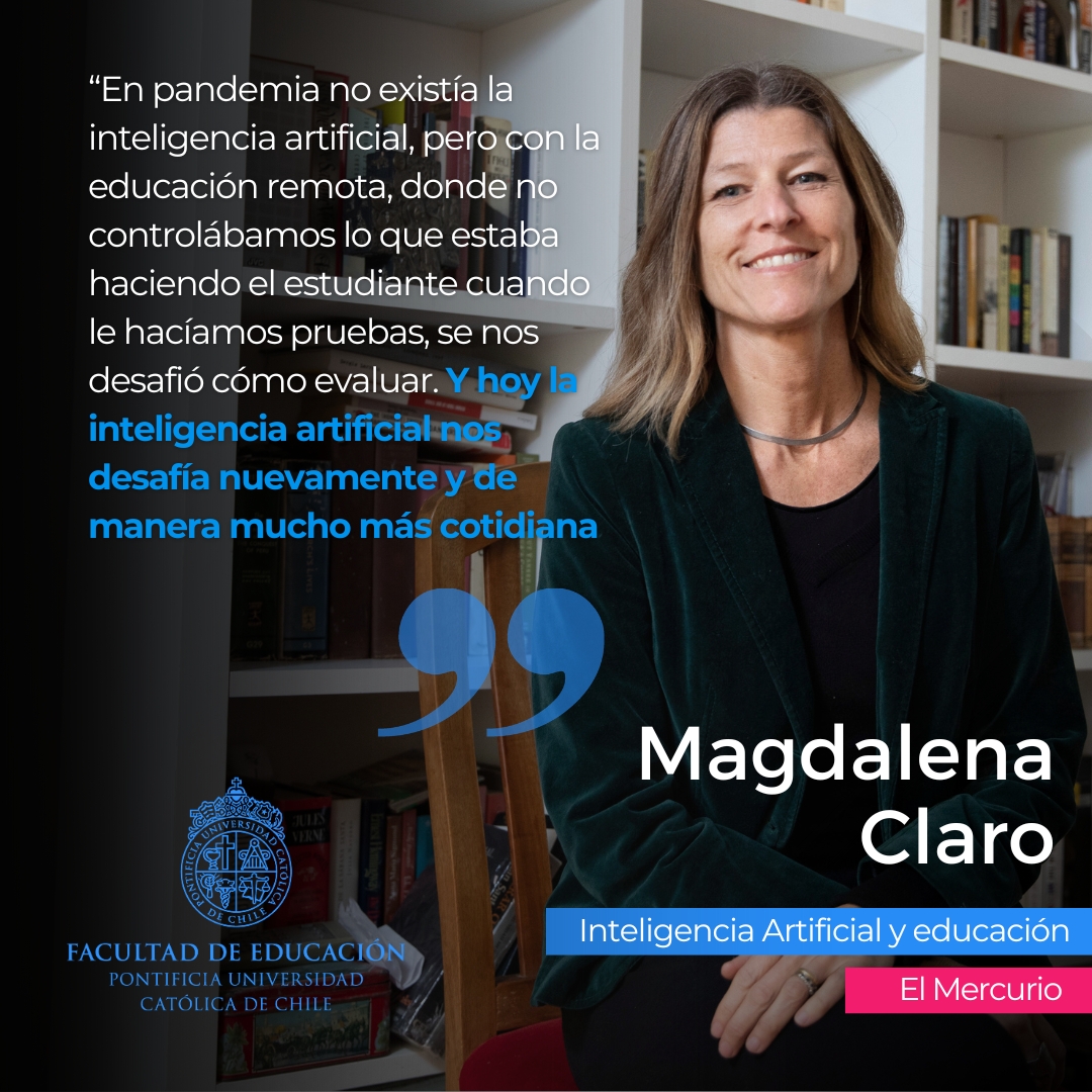 Fac_EducacionUC's tweet photo. 🗣️En @ElMercurio_cl, Magdalena Claro, directora de @ceppe_uc, analiza cómo la IA transforma la enseñanza en el marco del próximo lanzamiento de Ideas en Educación IV, editado por Ignacio Sánchez, rector de la @ucatolica.

🔗Lee más en: https://t.co/TAeKdDYBCp https://t.co/CqpjKIuSXF