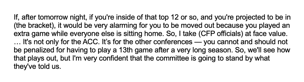 Nicole Auerbach (@nicoleauerbach) on Twitter photo Here's what ACC commissioner Jim Phillips told us today on <a href="/SXMCollege/">College Sports on SiriusXM</a> re: the College Football Playoff selection committee's handling of conference championship games: Here's what ACC commissioner Jim Phillips told us today on <a href="/SXMCollege/">College Sports on SiriusXM</a> re: the College Football Playoff selection committee's handling of conference championship games: