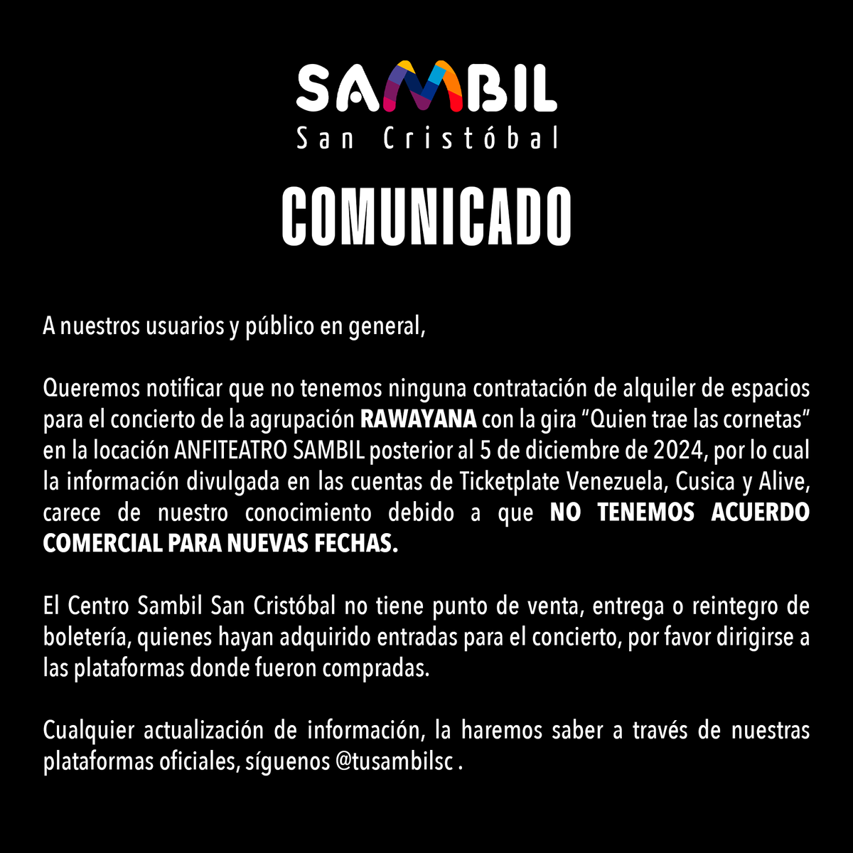 Comunicado Oficial
 
A nuestros usuarios y público en general,