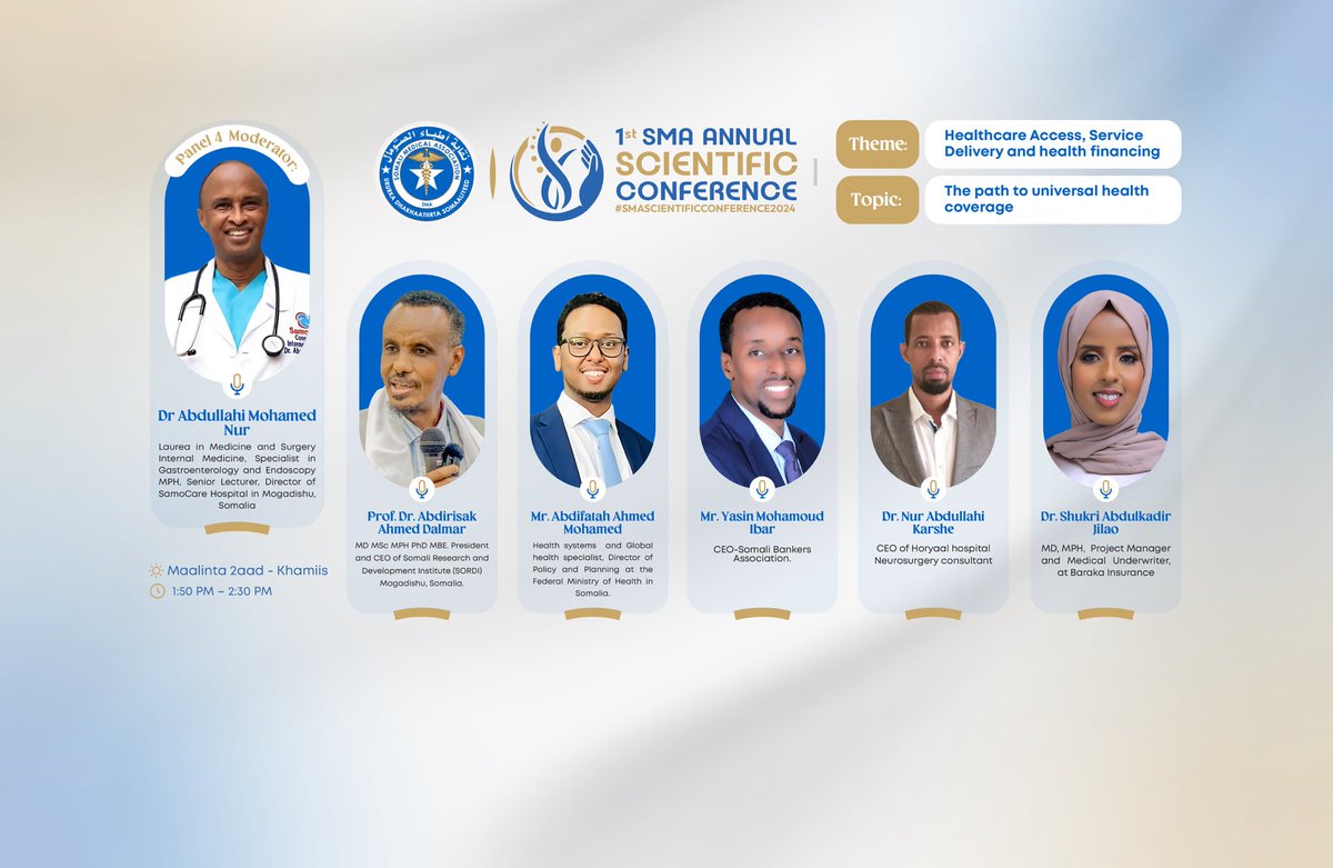 SMASomalia's tweet photo. 𝟏𝐬𝐭 𝐒𝐨𝐦𝐚𝐥𝐢 𝐌𝐞𝐝𝐢𝐜𝐚𝐥 𝐀𝐬𝐬𝐨𝐜𝐢𝐚𝐭𝐢𝐨𝐧 𝐀𝐧𝐧𝐮𝐚𝐥 𝐒𝐜𝐢𝐞𝐧𝐭𝐢𝐟𝐢𝐜 𝐂𝐨𝐧𝐟𝐞𝐫𝐞𝐧𝐜𝐞 𝐏𝐚𝐧𝐞𝐥𝐢𝐬𝐭𝐬

𝐏𝐚𝐧𝐞𝐥-𝟒

🗓️  Date: 4-5 December 2024
#smascientificconference2024 https://t.co/HHBWFrNvcR