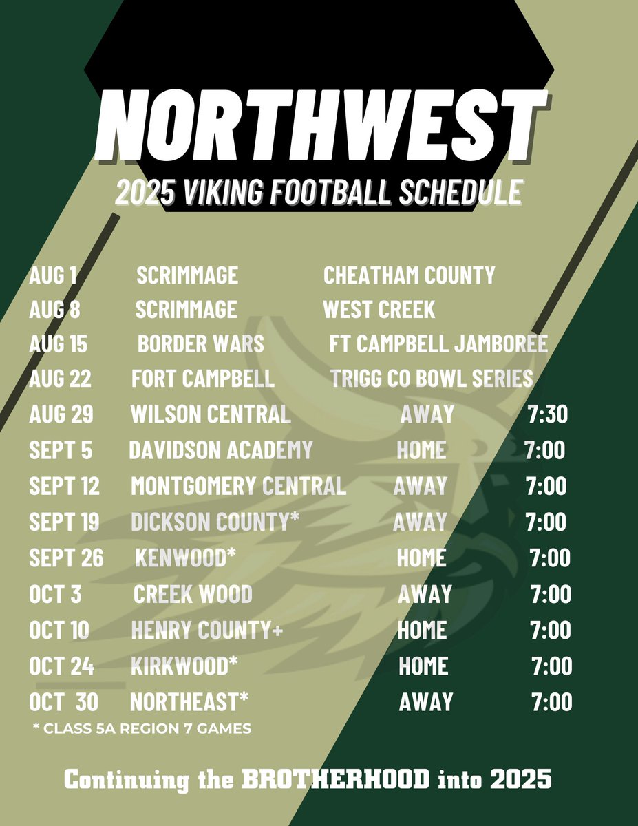 Northwest 2025 Football schedule. Put this in your calendar and come support your 2025 Northwest team