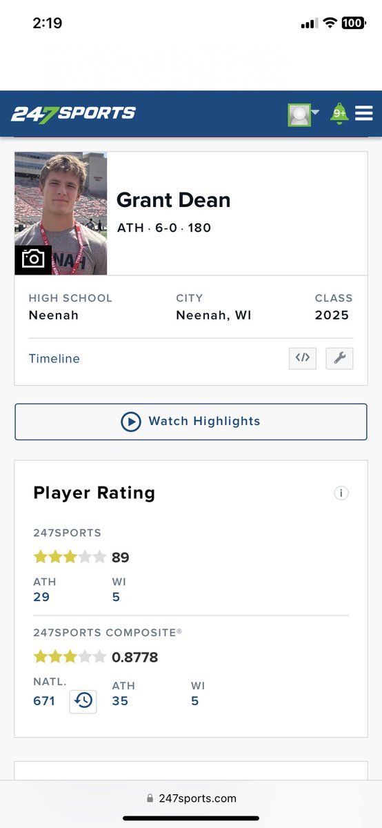Well-deserved ratings bump today for future Badger Grant Dean. Up to a top-30 ATH in the nation #Badgers