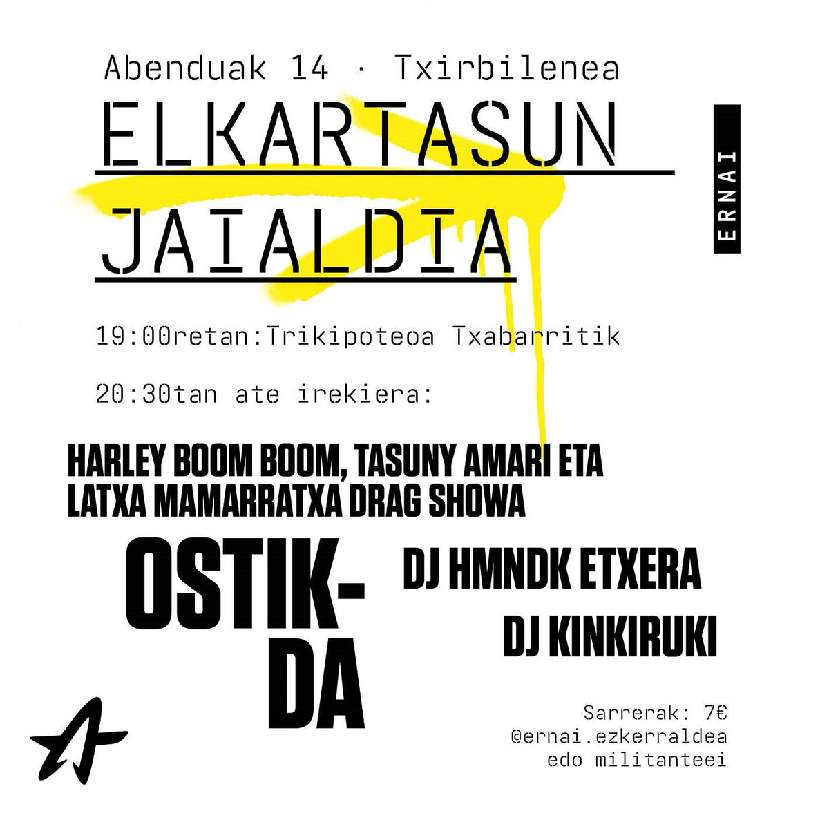 Aurreko urteko irailean Bilbon eta Gasteizen burutatuko elkartasun ekimenak direla eta 9 isundu gara Ezkerraldean, 22.500€ guztira. 

Abenduaren 14an Ezkerraldeko Elkartasun Jaialdia egingo dugu Sestaoko Txirbilenea kulturgunean.

Gazte borroka geldiezina da!