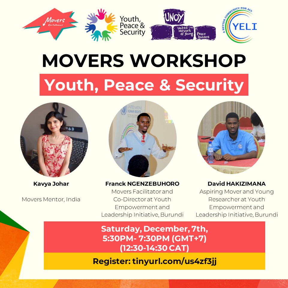 Franck Young 🇧🇮 (@franckyoung5) on Twitter photo 🌟 Be the Change Maker!
Youth, Peace, and Security Level-1 Workshop
Join us for:
•Interactive session with experts
•Networking opportunities with like-minded individuals
Learn, act, and inspire!
👉 *Register now:* tinyurl.com/us4zf3jj
<a href="/unoy_peace/">UNOY Peacebuilders</a> <a href="/julien_vikemba/">Julien Vikemba</a> 🌟 Be the Change Maker!
Youth, Peace, and Security Level-1 Workshop
Join us for:
•Interactive session with experts
•Networking opportunities with like-minded individuals
Learn, act, and inspire!
👉 *Register now:* tinyurl.com/us4zf3jj
<a href="/unoy_peace/">UNOY Peacebuilders</a> <a href="/julien_vikemba/">Julien Vikemba</a>
