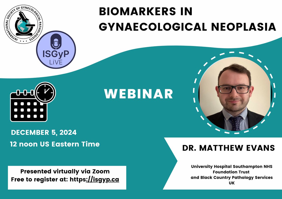 International Society of Gynecologic Pathologists (@isgynp) on Twitter photo Announcing a free <a href="/ISGynP/">International Society of Gynecologic Pathologists</a> sponsored live virtual webinar on 12/05 by Dr. Evans on "Biomarkers in gynaecological neoplasia". Register now at isgyp.ca #gynpath #pathtwitter #pathology Announcing a free <a href="/ISGynP/">International Society of Gynecologic Pathologists</a> sponsored live virtual webinar on 12/05 by Dr. Evans on "Biomarkers in gynaecological neoplasia". Register now at isgyp.ca #gynpath #pathtwitter #pathology