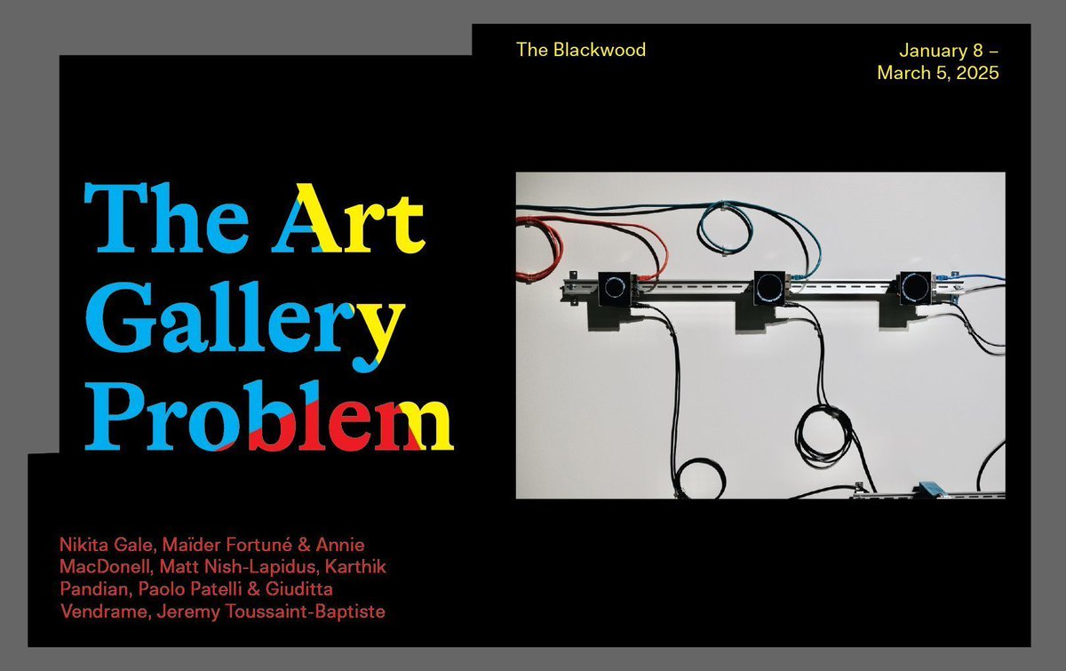 Opening on January 8! 𝘛𝘩𝘦 𝘈𝘳𝘵 𝘎𝘢𝘭𝘭𝘦𝘳𝘺 𝘗𝘳𝘰𝘣𝘭𝘦𝘮 is an exhibition that  considers how objects and bodies are put to work in galleries and museums through appropriating a common math problem. Curated by Fraser McCallum. Learn more here: buff.ly/4ijr4Xh