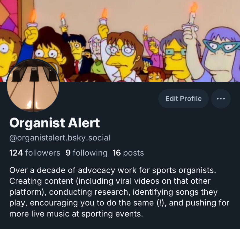 We’ve got eight sports organists on BSky so far! If any others want a much less toxic environment, come join! And if you know of any others who are already there, let me know! 🎹🙏