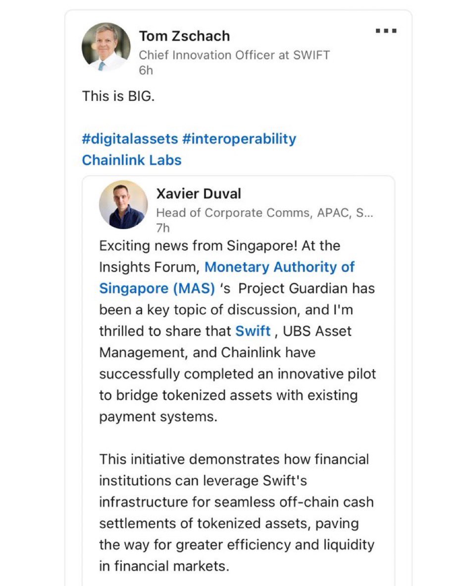 ProdDesignerSam's tweet image. $LINK will be at $180+ in 2025. 

Banks need to move on-chain using their existing processes and tech stack. That’s where #Chainlink comes in, bridges it all. 

It’s happening and will be an absolute floodgate 

Nfa, Like and RT Link Marines. Crypto Twitter is completely sleeping…