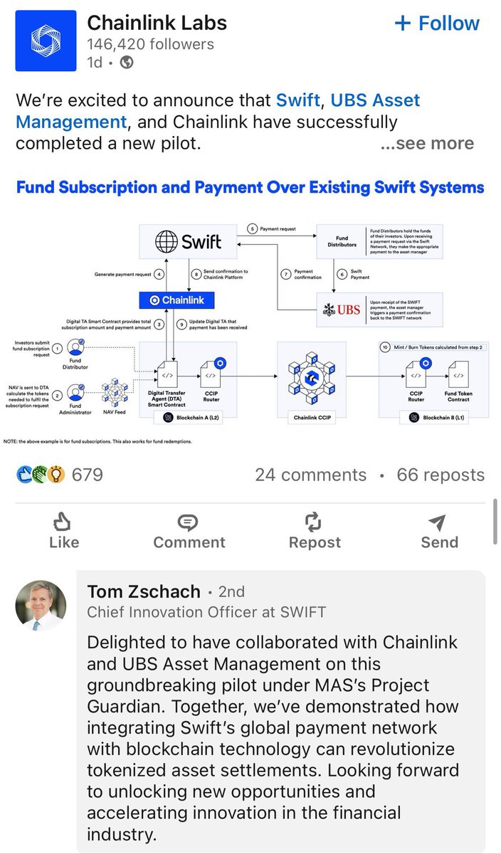 ProdDesignerSam's tweet image. $LINK will be at $180+ in 2025. 

Banks need to move on-chain using their existing processes and tech stack. That’s where #Chainlink comes in, bridges it all. 

It’s happening and will be an absolute floodgate 

Nfa, Like and RT Link Marines. Crypto Twitter is completely sleeping…