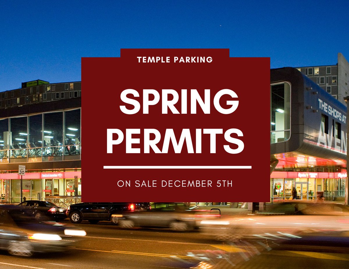 TU_Parking's tweet image. Spring Parking Permits go on sale December 5th at midnight! Please keep in mind that permits will be going fast! #templetuff #cherryon