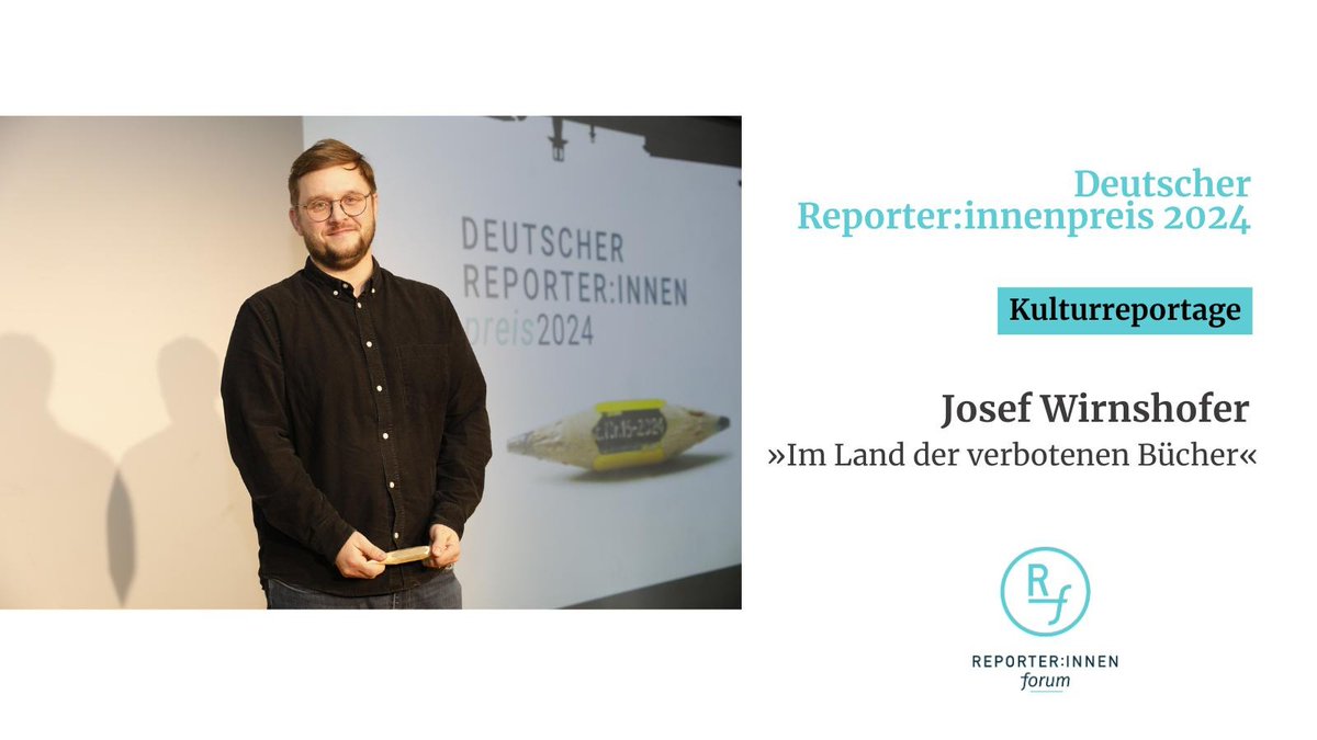 Josef Wirnshofer gewinnt den #ReporterInnenpreis für die beste Kulturreportage. In “Im Land der verbotenen Bücher” beschreibt er die Spaltung einer US-Kleinstadt, wo Eltern über Kinderlektüre und Lebensweisen streiten.

Zum Artikel 👉
reporterpreis.de/upload/wirnsho…