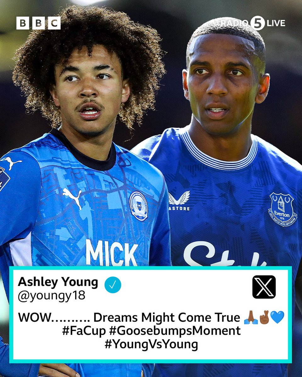 What a moment this could be!

Everton have drawn League One side Peterborough United in the third round of the #FACup. 

That means 39-year-old Ashley Young could play against his 18-year-old son Tyler 🤯

#BBCFootball #EFC #PUFC
