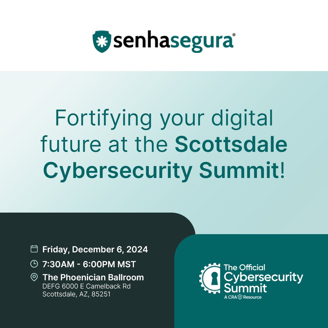 segura_security's tweet image. Dominate 2025&apos;s cyber threats. 🛡️

Join us at the Scottsdale Cybersecurity Summit. 

Code CSS24-SENHASEGURA for free entry! 

#CybersecuritySummit #CyberDefense #EnterpriseSecurity #InnovationAhead #InfoSec #CyberThreats #Scottsdale #CybersecuritySolutions #CyberRiskManagement
