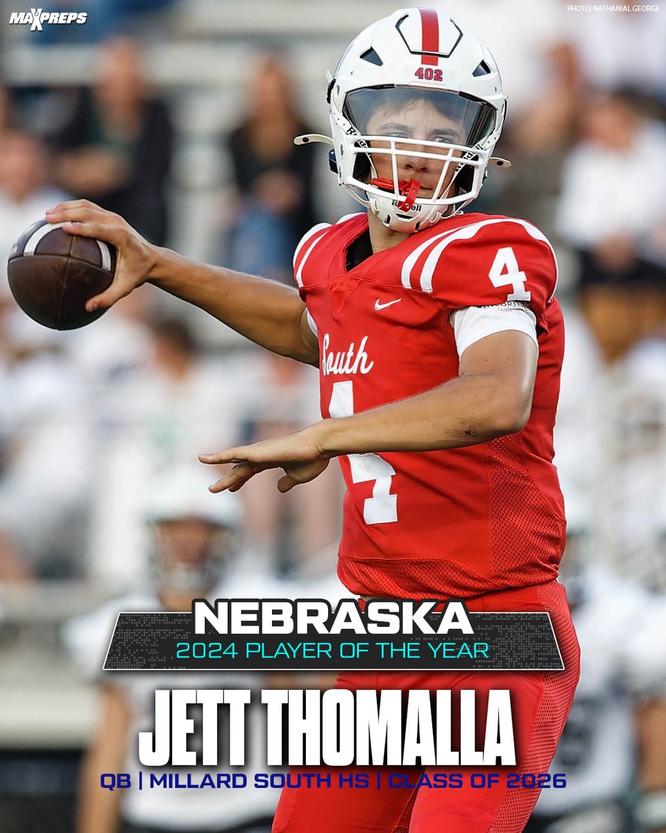 MaxPreps's tweet photo. Jett Thomalla named 2024 MaxPreps Nebraska High School Football Player of the Year. 🔥🏈

Full story ⬇️
https://t.co/54kWrd9N6U https://t.co/Ex33LiNFrp