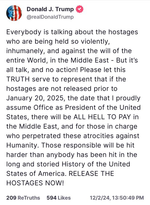 sceafa_studios's tweet photo. Let's Do It! Release them now! Or find out what ALL HELL TO PAY means... #GoDonald #GoTrump #Trump #ReleaseTheHostagesNow @realDonaldTrump 🙏💪💙✡️🕎🇮🇱🇺🇸 https://t.co/6GIyxRq5zw