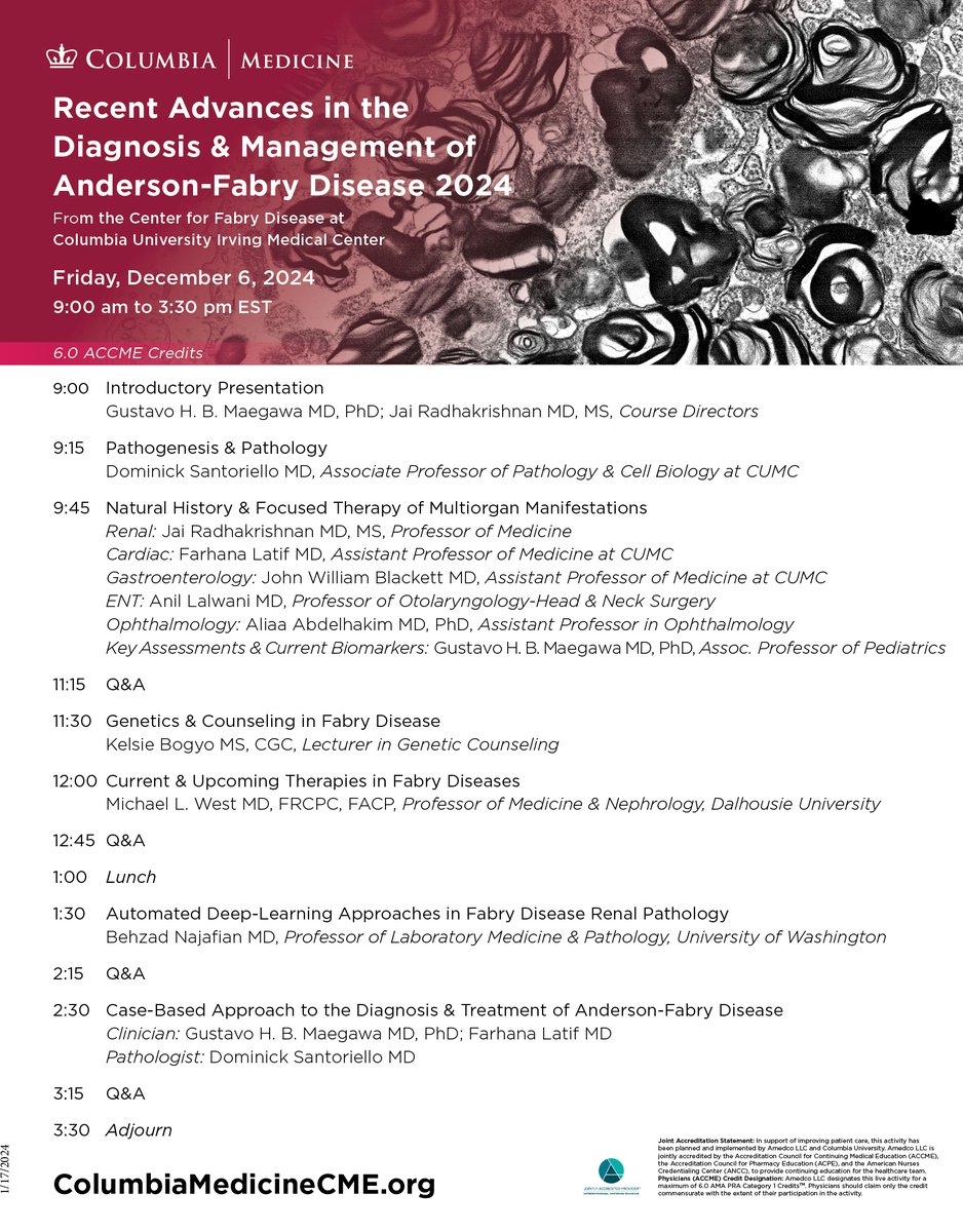 Jai Radhakrishnan (@jradnephro) on Twitter photo THIS WEEK:  'Anderson-#Fabry Disease: Update in Diagnosis & Treatment’ – a virtual conference on Friday, December 6, 2024. Registration & Info:
eventleaf.com/e/Fabry2024
#FabryDisease #CardioTwitter #NephTwitter #NephPearls #Nephrology #Nephrologist #Cardiology THIS WEEK:  'Anderson-#Fabry Disease: Update in Diagnosis & Treatment’ – a virtual conference on Friday, December 6, 2024. Registration & Info:
eventleaf.com/e/Fabry2024
#FabryDisease #CardioTwitter #NephTwitter #NephPearls #Nephrology #Nephrologist #Cardiology