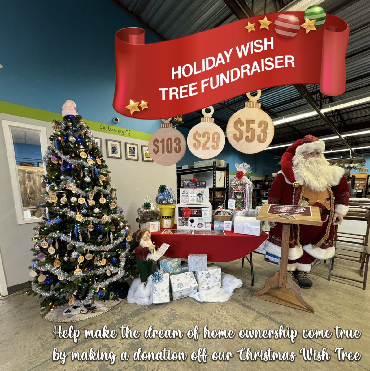 🎄The Holiday Wish Tree is back! 🎄 

Stop by the ReStore today and donate to help change the lives of five families in 2025.

As a thank you for your donation, you will receive a ballot(s) for a chance to win one of six AMAZING PRIZES